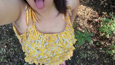 super-hot chubby milf showcasing her hairy vag and jack in a deepth of the forest outdoor!