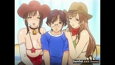 nerd gets cock inbetween huge-chested stunners orbs - Boobalicious - Hentai.xxx